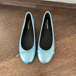 Saint Laurent Metallic Blue Ballet Flats